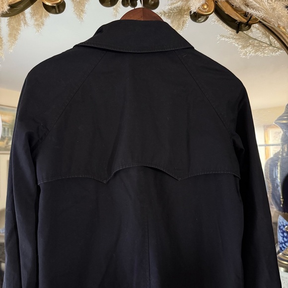 American Living Long Black Trench Coat with Collar & Back Storm Flap Vintage - Picture 13 of 16